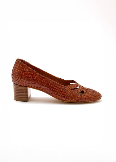 Escarpins cuir tressé largeur confort Camel