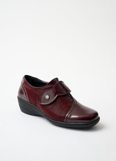 Derbies scratchées cuir largeur confort Vernis Bordeaux