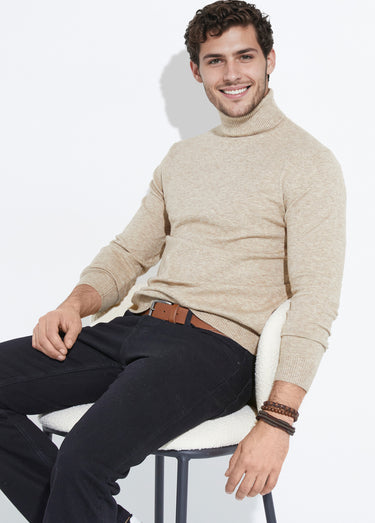 Pull col roulé en maille fine jauge Beige