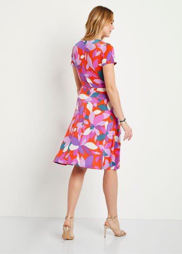 Robe courte évasée imprimée Orange/Violet