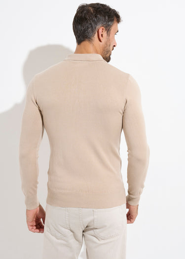 Pull coupe ajusté fine jauge col polo Beige
