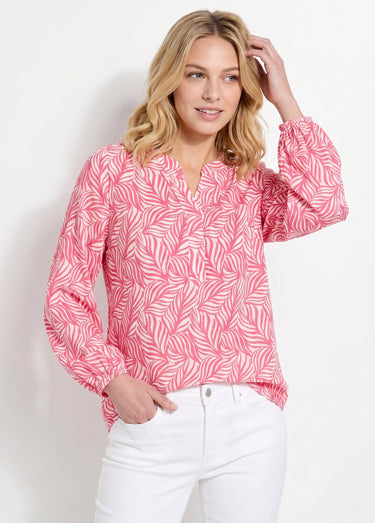 Tunique boutonnée longue manches 3/4 Rose / Blanc