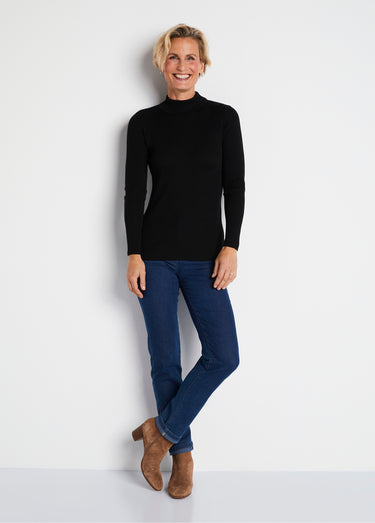 Pull col montant avec laine mérinos Noir