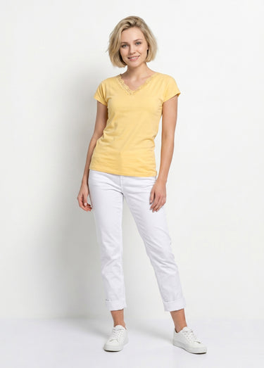T-shirt court extensible dentelle Jaune