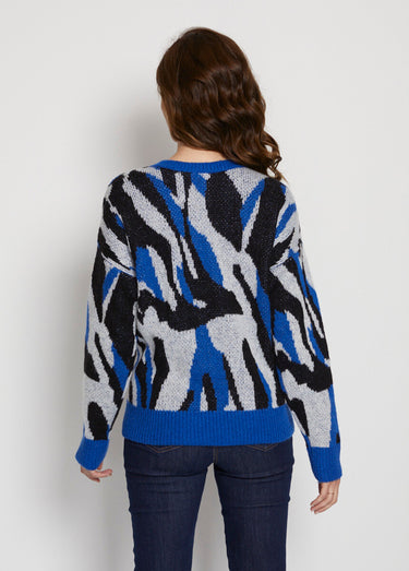 Pull doux jacquard maille poilue Bleu/Noir