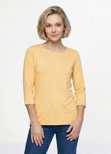 T-shirt manches 3/4 clouté fantaisie Jaune