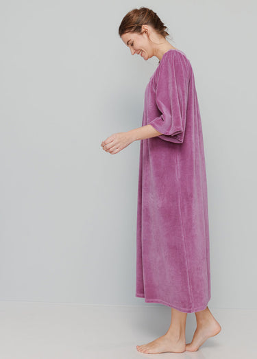 Robe d'intérieur en velours, col rond Violine