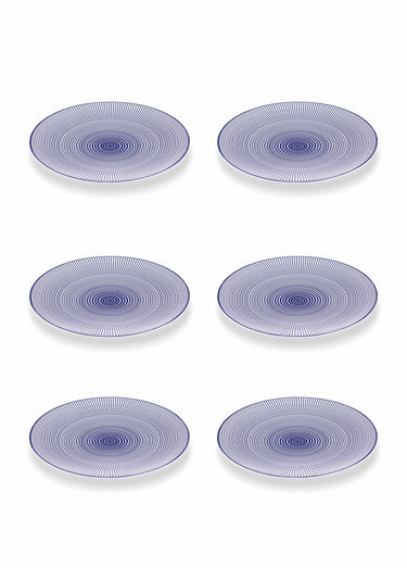 Lot de 6 assiettes plates, Eda Bleu / Blanc