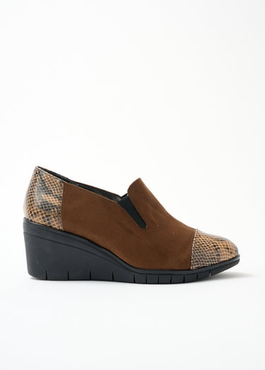 Mocassins compensés largeur confort élastiqués Marron