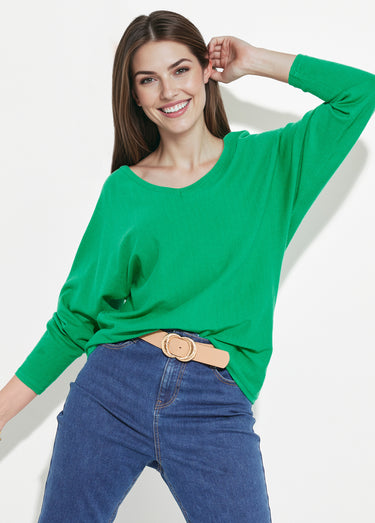 Pull en maille fine avec col V large Vert Vif