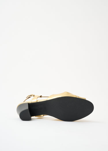 Sandales ouvertes fines brides à talons cuir Dore
