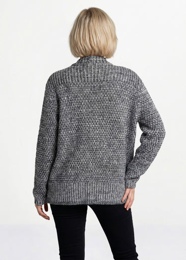 Gilet long bord à bord maille fantaisie Noir