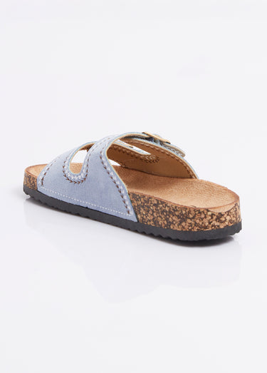 Mules folk à boucles, semelle type liège Bleu