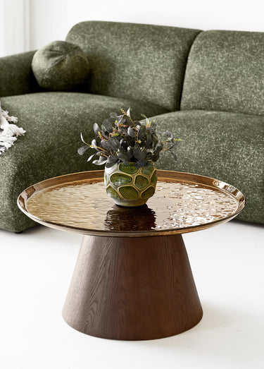 Table basse en verre et frêne ORVIETO Brun Fonce