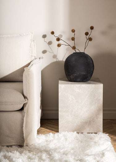 Table d'appoint en bois, effet marbre Beige
