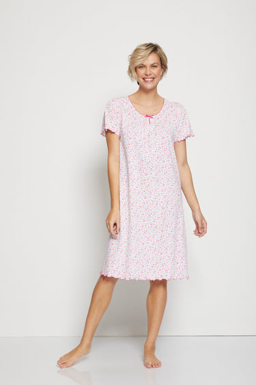 Chemise de nuit mi-longue manches courtes Rose/Peche