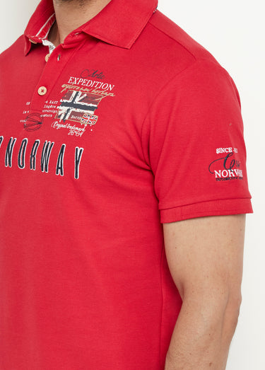 Polo détail revers col et motif placé Rouge