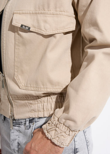 Veste en jean zippée détails élastiqués Beige