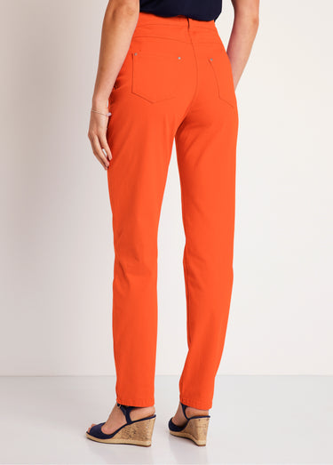 Pantalon droit coton stretch 5 poches Orange