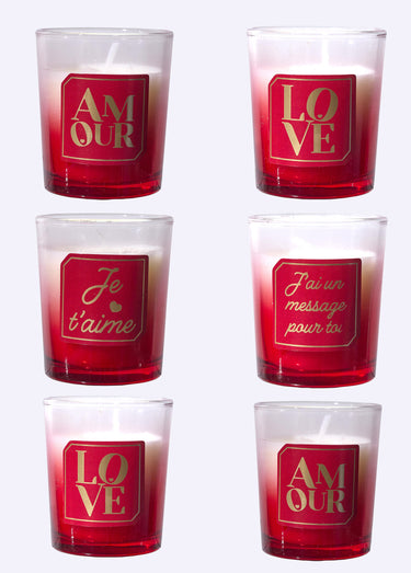 Coffret 6 bougies parfumées thème Amour Rouge