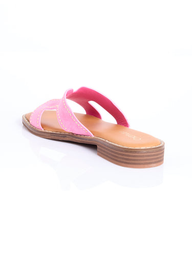 Mules suédine forme H avec clous métal Fuchsia