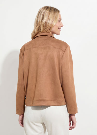 Blouson boutonné tissu suédé col cranté Camel