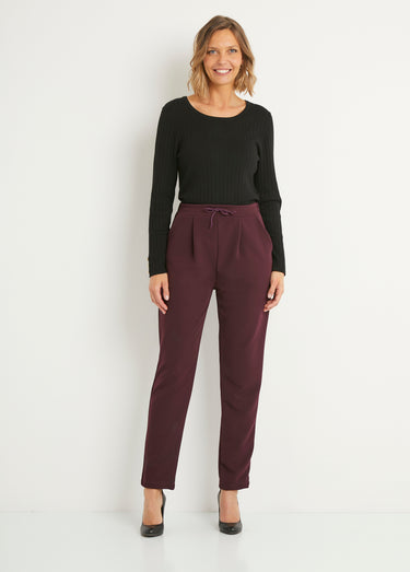 Pantalon droit taille élastiquée maille stretch Bordeaux
