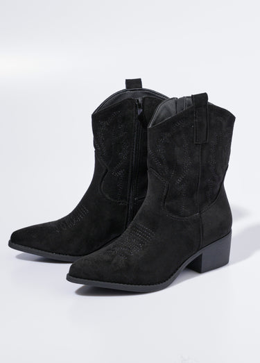 Boots suédine à talon, façon western Noir