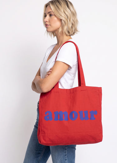 Sac en toile canvas message Amour Rouge/Bleu