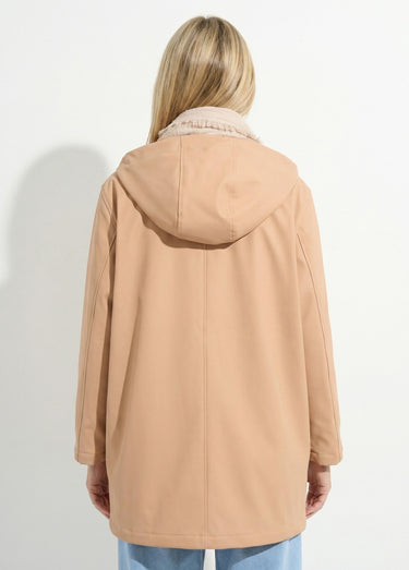 Parka à capuche zippée pressionnée déperlante Camel