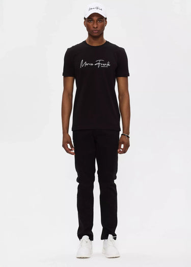 T-shirt col rond à message signature Noir
