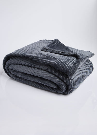 Couverture microfibre effet chevrons Ourson Gris