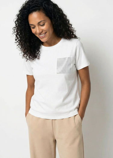 T-shirt boîte manches courtes strass Blanc