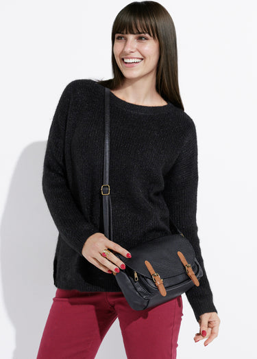 Pull maille mousseuse encolure bateau Noir