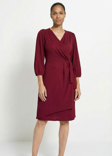 Robe portefeuille en maille gaufrée Bordeaux