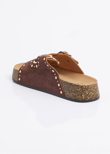 Mules anatomiques suédine, détails clous Marron