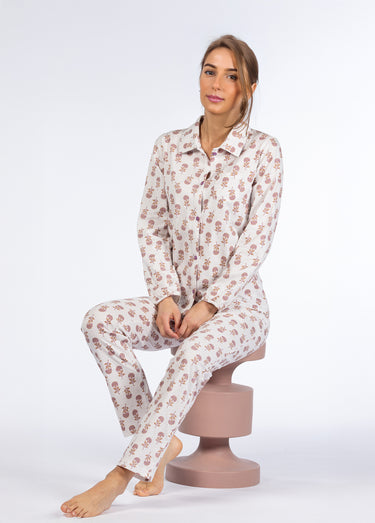 Pyjama long imprimé boutonné Violet