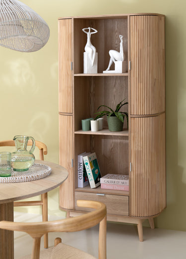 Etagère haute pin, avec portes arrondies Naturel