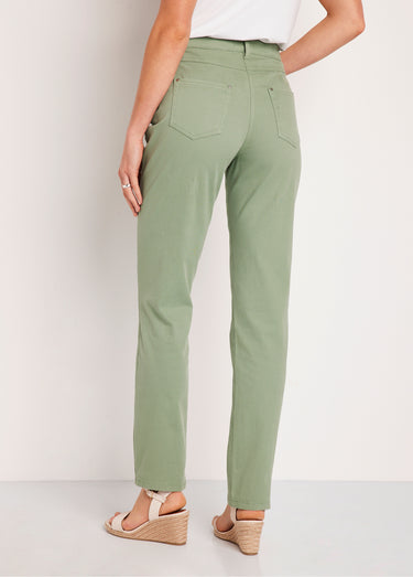 Pantalon droit coton stretch 5 poches Tilleul
