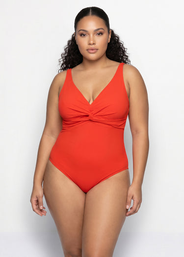 Maillot de bain 1 pièce détail twisté Orange Vif