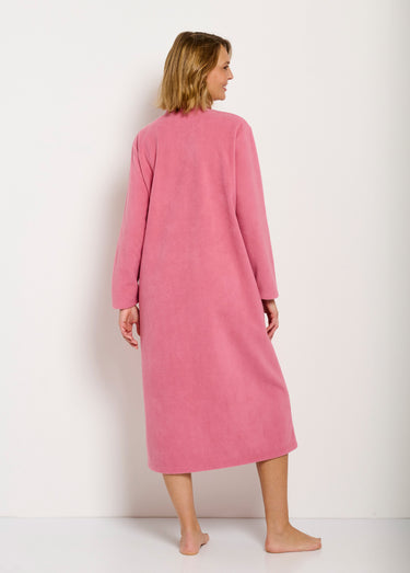 Peignoir zippé brodé chaud long polaire Vieux Rose