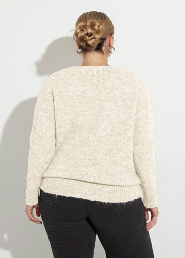Pull col V fin et chaud avec laine Ecru