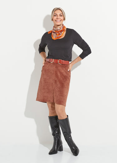 Jupe droite courte velours milleraies Marron