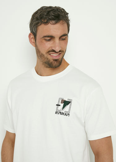 T-shirt coton épais, broderie graphique Blanc