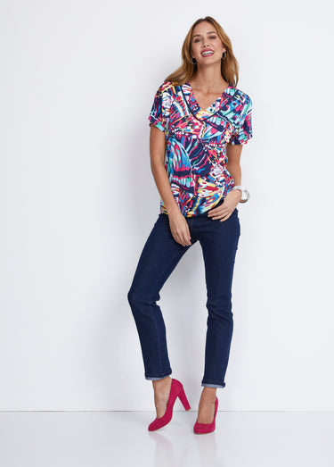 T-shirt court uni ou imprimé Fuchsia/Marine