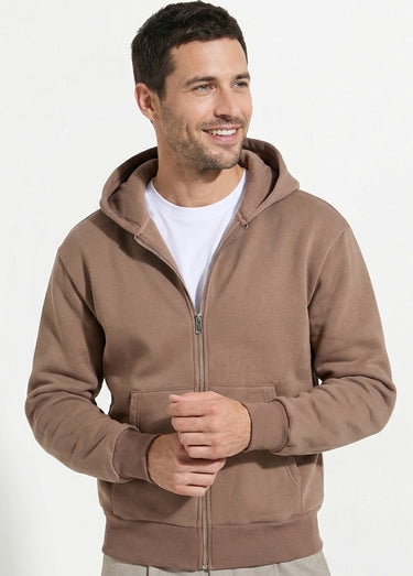 Sweat zippé capuche et poche kangourou Camel