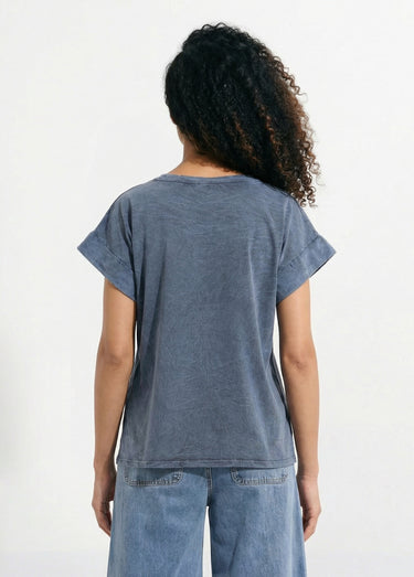 T-shirt délavé avec inscription Mommy Gris