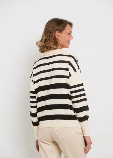Pull col montant zippé à rayures Ecru Raye