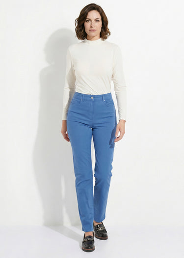 Pantalon droit 5 poches coton stretch Bleu