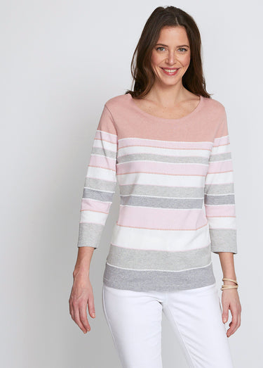 Pull maille jacquard fantaisie Rayé rose